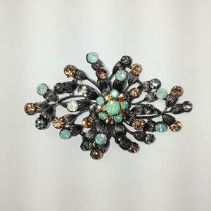 Flower Brooch Large Multicolor Crystal Silver tone
